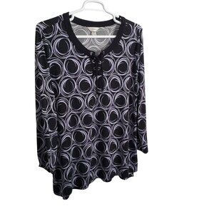 CJ Banks Sz 2X Tunic Popover Artsy Circle Print Fluid Jersey Knit Office Casual
